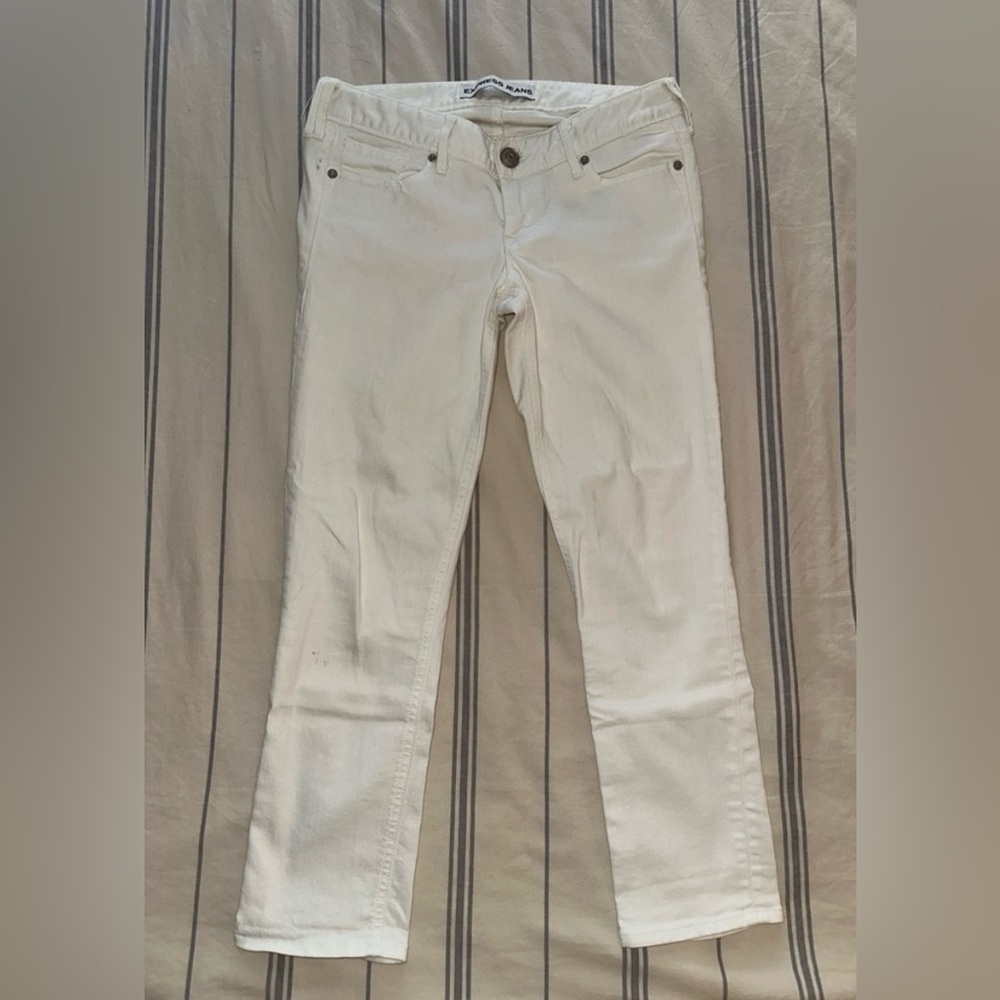 EXPRESS Women's White Cropped Straight Leg Jeans